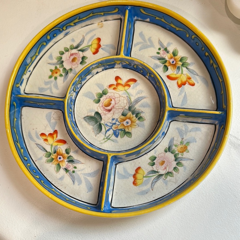 Vintage Blue and Yellow Floral Accent Decor